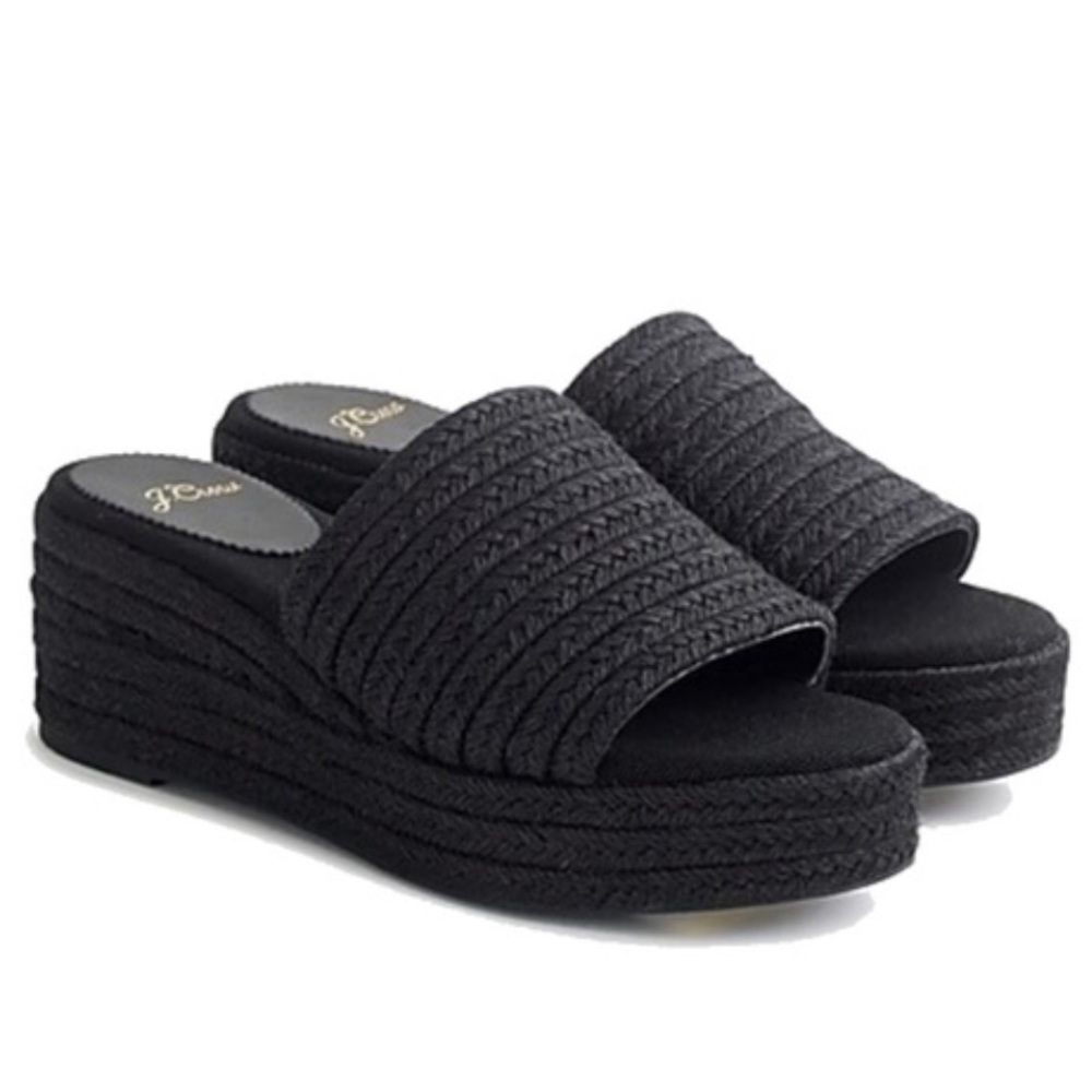 J. Crew Black Espadrille Braided Platform Slide Sandals